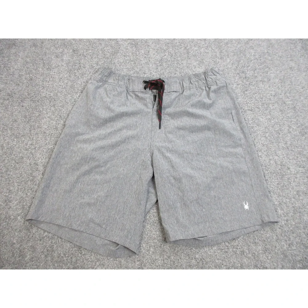 Spyder Shorts Mens M Gray Swim Trunks Mesh Lined Drawstring Back Pocket Stretch